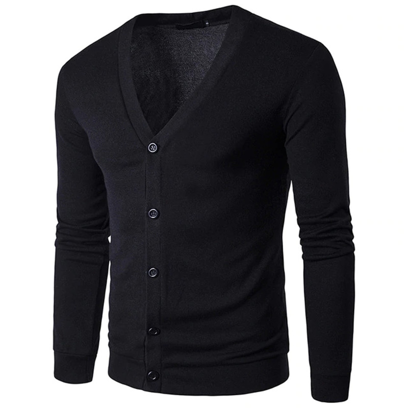 

Dropshipping Fashion Autumn Solid Color Men' Sweaters High Quality V-Neck Thin Cardigan Casual Coat Men Sweater Knitwear, Black