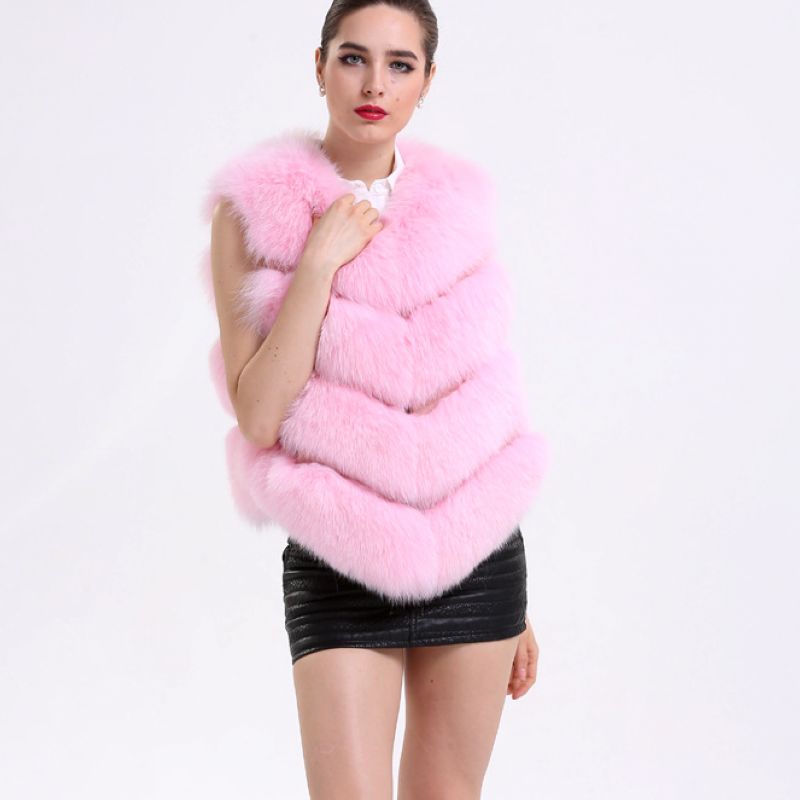 

Faux Fur Vest Jacket Women Fake Fur Gilet Coats Fluffy Teddy Coat 6 Colors F0398 S-2XL, Pink