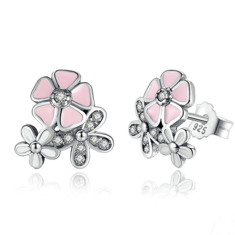 

New 100% 925 Sterling Silver Poetic Blooms With Clear Pave Crystal Original Stud Earring For Women Wedding Gift Fine Jewelry, Golden;silver