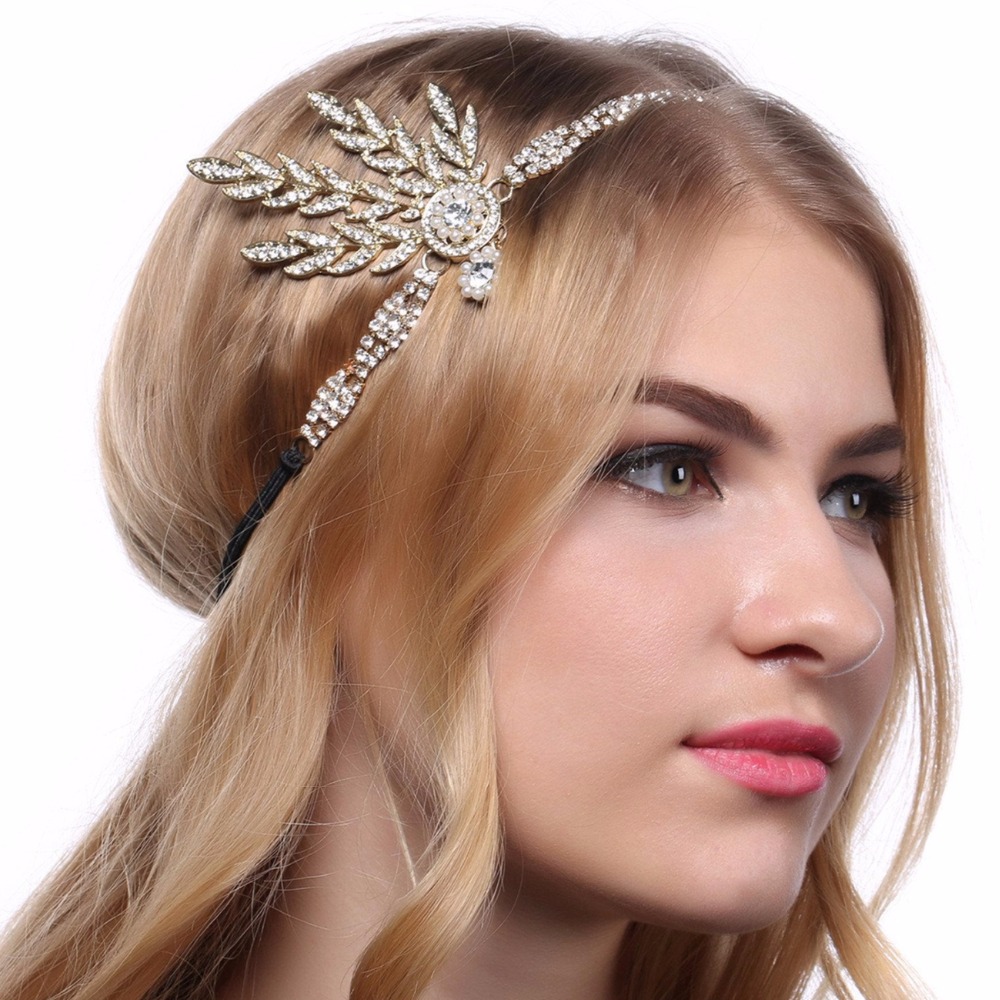 

Art Deco Women 1920s Vintage Bridal Headpiece Costume Hair Accessories Flapper Great Gatsby Leaf Medallion Pearl Headband