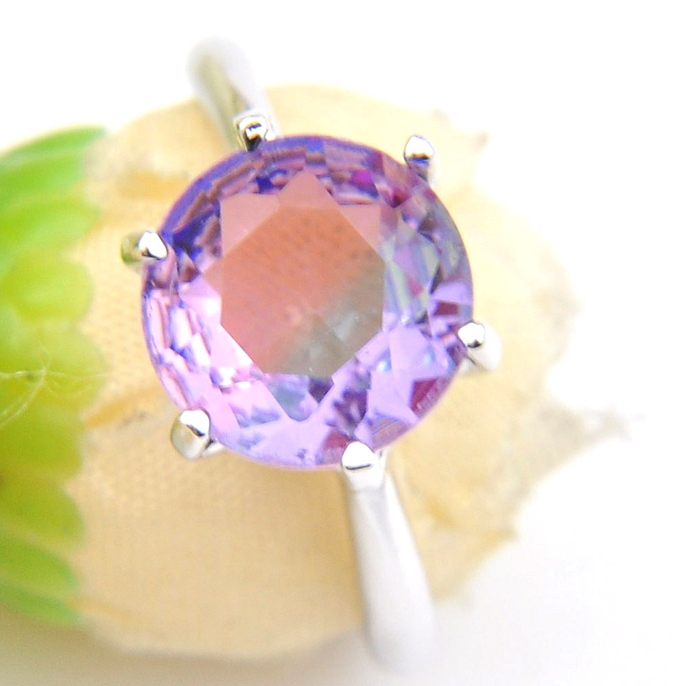 

6 PCS/LOT Holiday Gift Round Shaped Purple Bi Colored Tourmaline Zircon Gems 925 Sterling SilverPlated Wedding Rings USA Size 789#