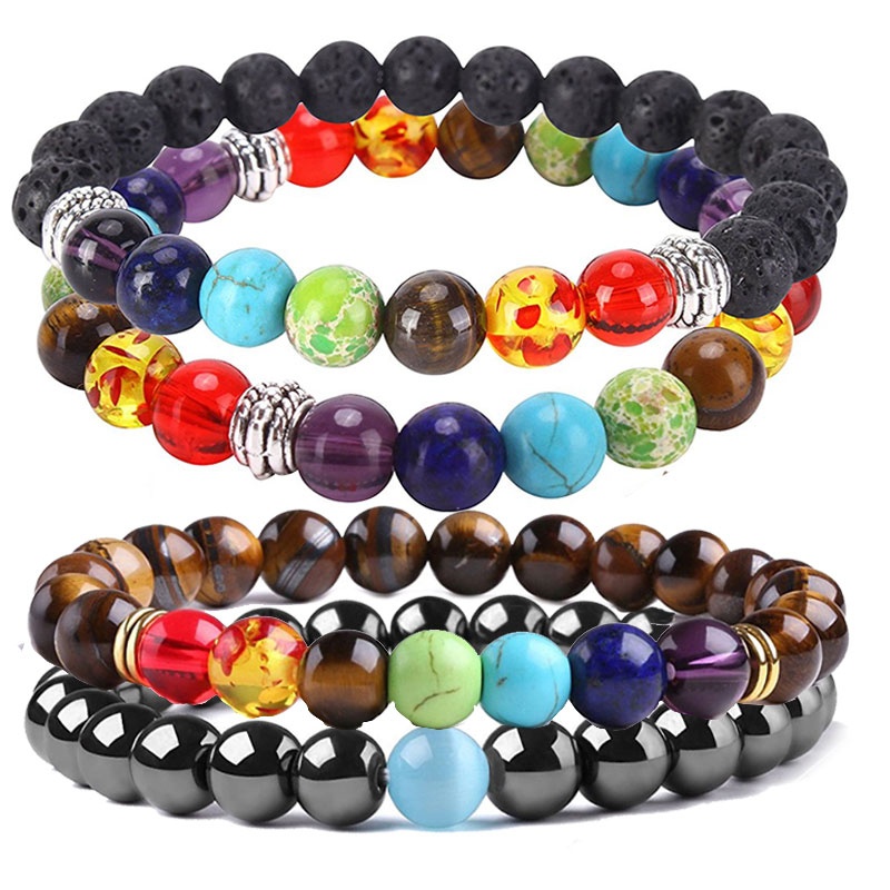 

7 Chakras Bangle Natural Stone Buddha Mala Handmade Tibetan Buddhist Prayer Beads Diffuser Bracelet Bangle for Yoga Men and Women for Gift