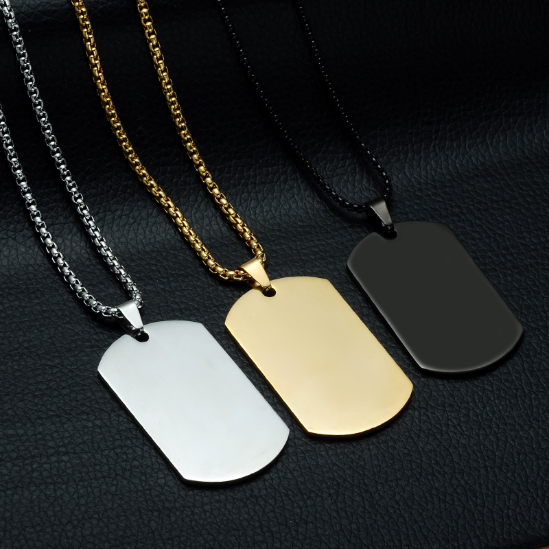

Fashion 316L Stainless Steel Dog Tag Pendant Necklace Gold Black Color Man Dog Tag Charm Jewelry Necklace