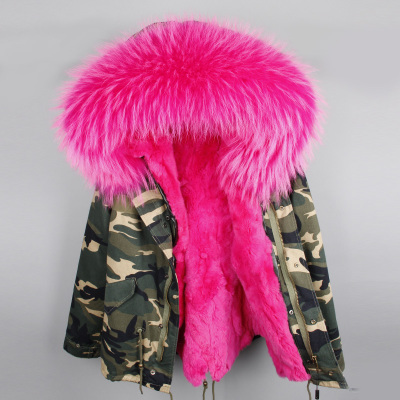 

Beauitful women snow coats rose raccoon fur trim fur jackets rose rabbit fur lining Camouflage canvas mini parkas, Choose the model