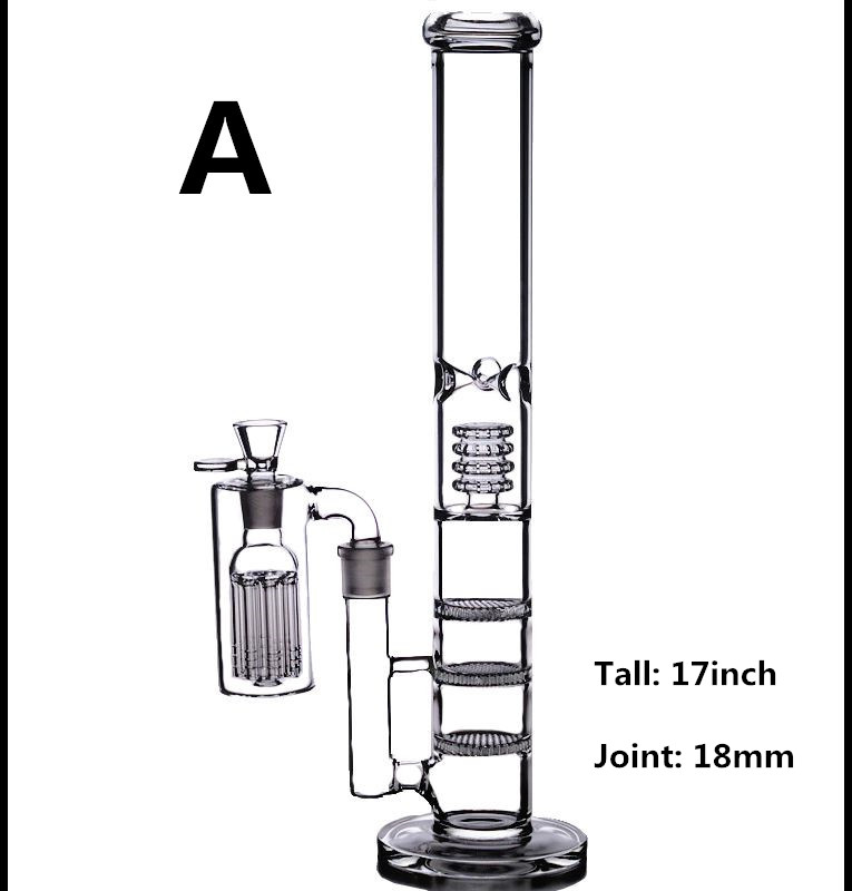 

17" tall big water bongs heady recycler oil rigs bubbler Triple honeycomb perc glass pipes bowl ash catcher 14mm 18mm