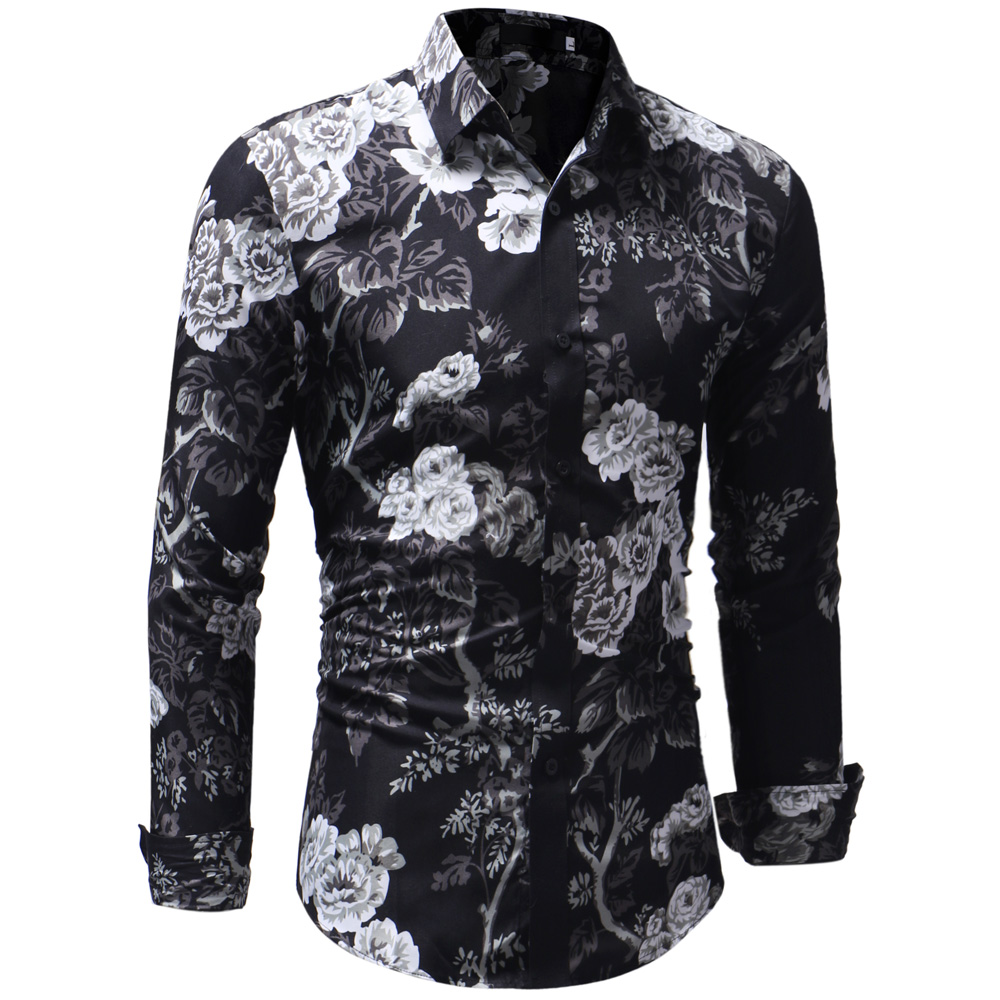 2018 marque de mode hommes à manches longues chemise hawaïenne été vêtements décontractés chemises florales pour hommes XXXL Camisa Masculina