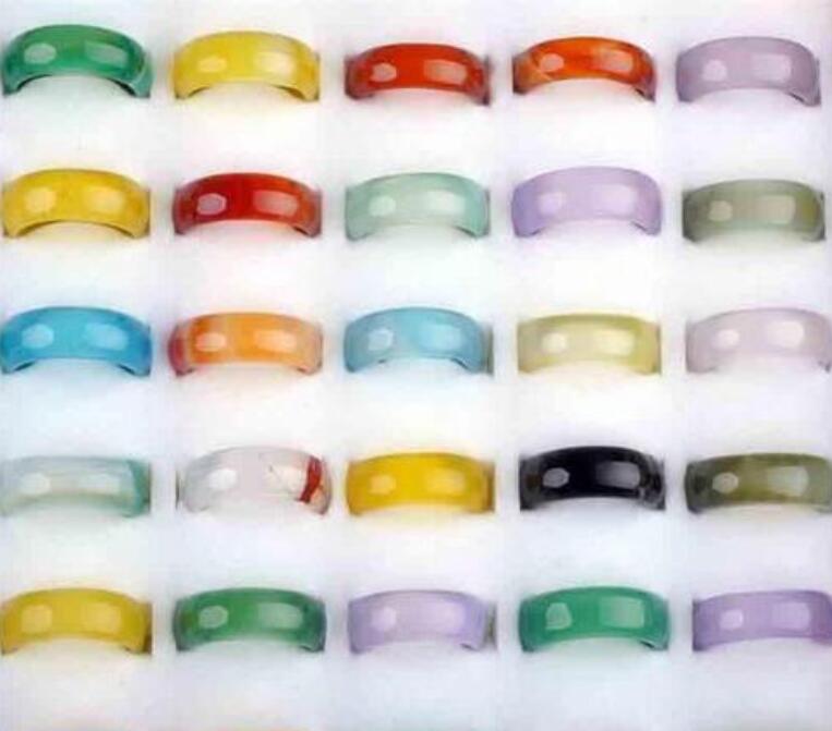 

10pcs/bag beautiful Woman's multicoloured agate jade ring fashion jewelry mixed Jade Agate Ring Charm Band Jewelry