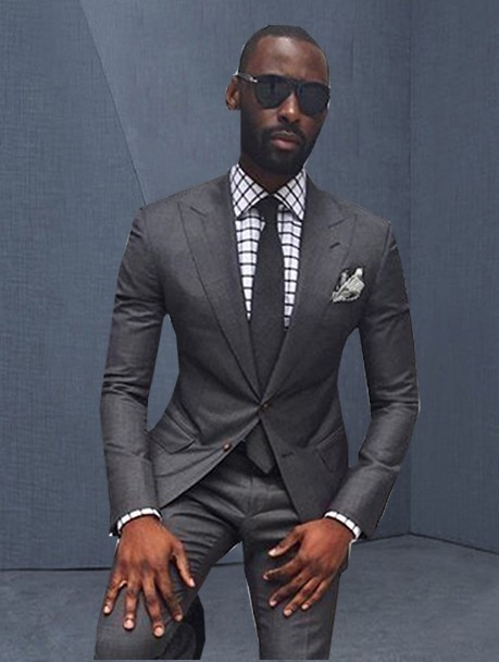 

Charcoal Grey Groomsmen Peak Lapel Two Buttons (Jacket+Pants+Tie) Groom Tuxedos Groomsmen Best Man Suit Mens Wedding Suits Bridegroom, White