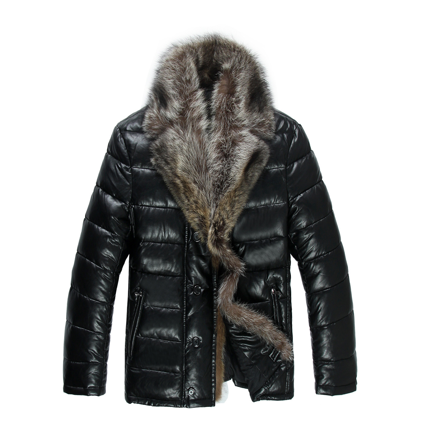 Mens Leather Down Jackets Real Fur Collar Winter Parkas Down Coats Snow Clothes Warm Thick Outwear High Quality Larger Size 5XL
