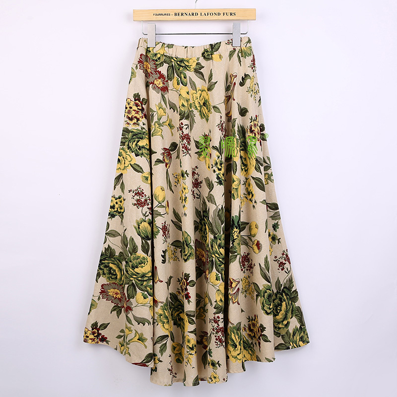 

Shanghai Story Top Quality Blend Linen Long shirt casual Skirt Spring Summer Skirts Chinese Style Bohemian Skirts 82cm Length, 10