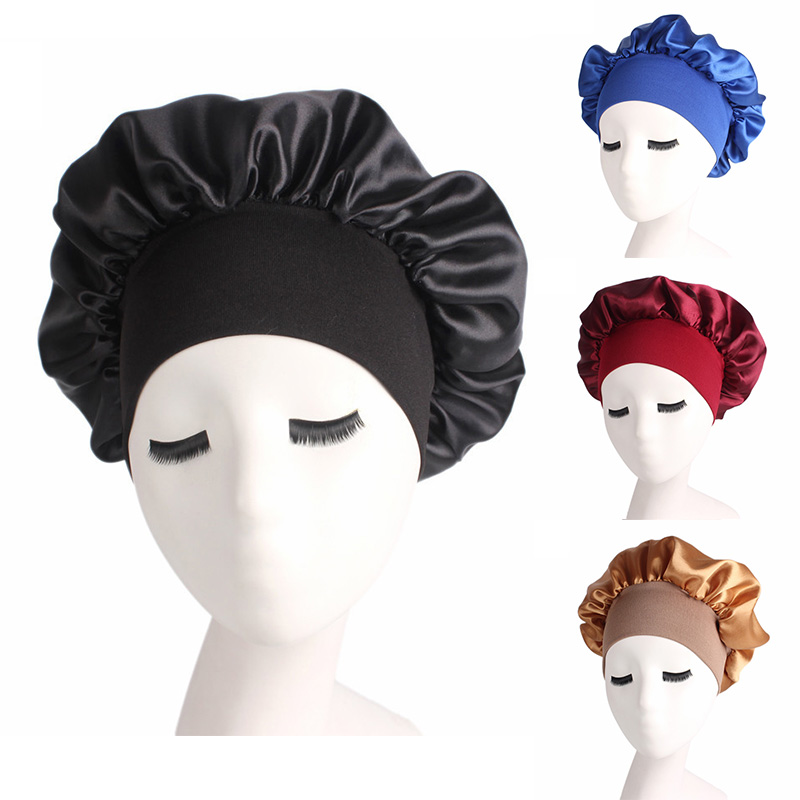 Comfortable Night Sleep Hats For Women Wide Band Satin Silk Cap Beanie Ladies Soft Silk Long Hair Care Turban Hat Chemo Caps