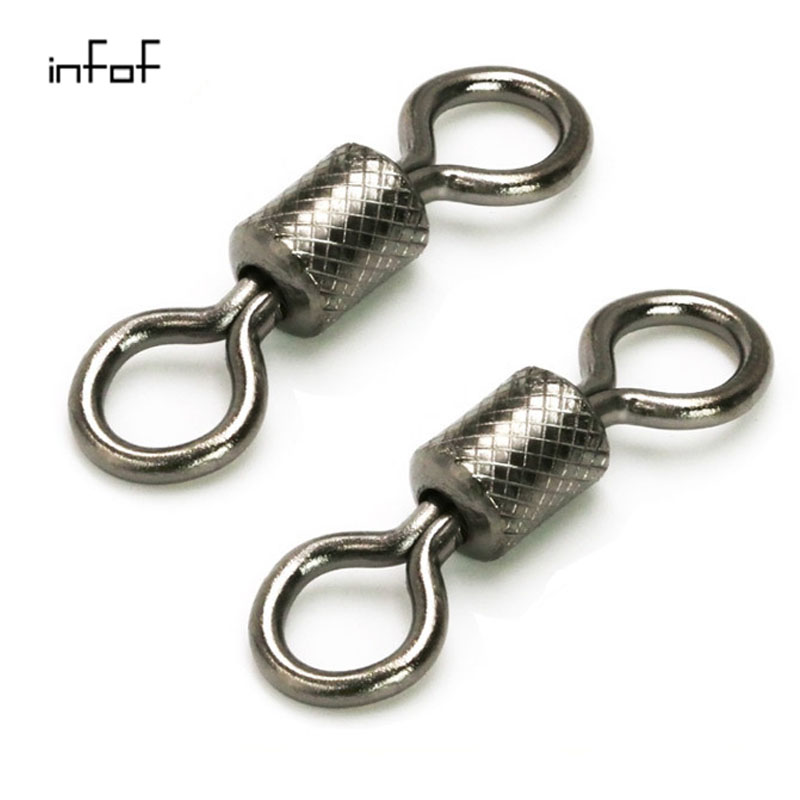 INFOF Brand F2001 500pcs/lot Copper Fishing Connector Swivels Knurling Ball Bearing Swivel With Safety Snap Solid Rolling Rings Fishhooks-image-412653823