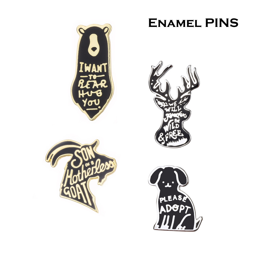

Black Goat Deer Bear Dog Animal Hard Enamel Brooches Pins Letters Lapel Pins for Women Men Fashion Clothes Backpack Hat Jacket Shirt Badge