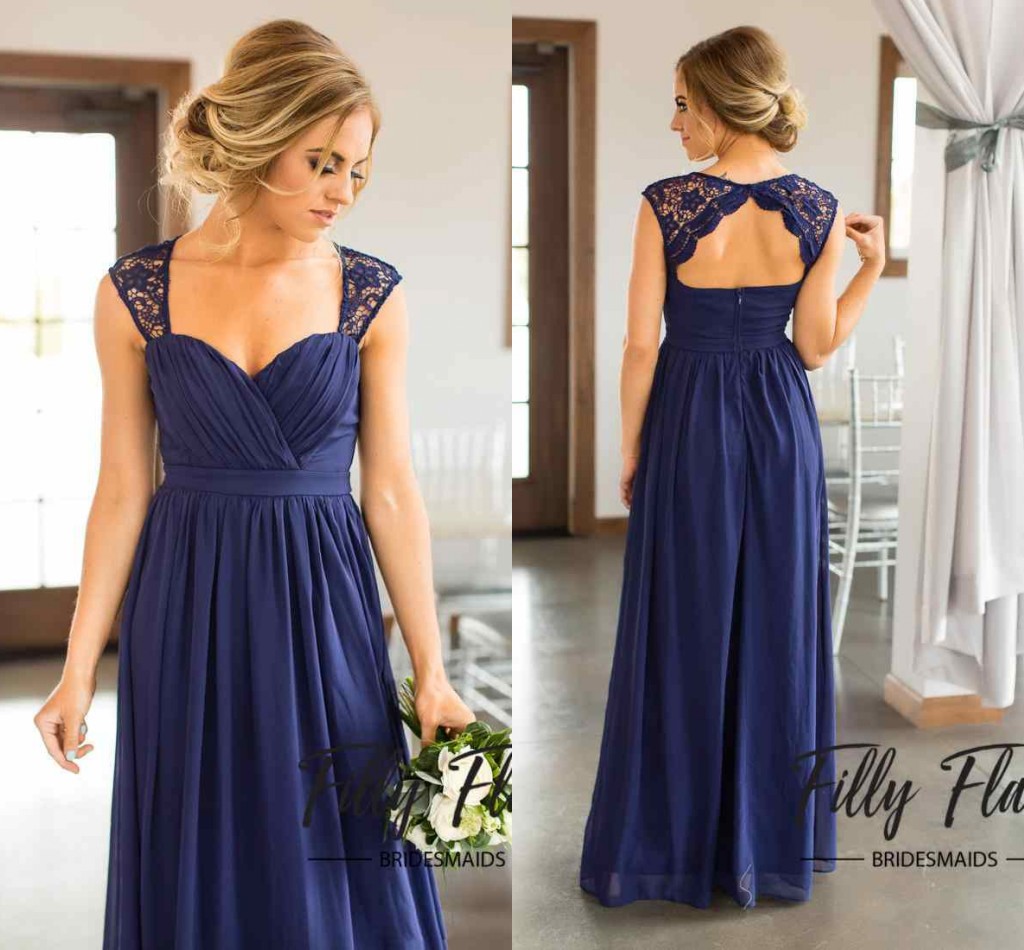 2020 Summer Beach Country Navy Blue Column Bridesmaid Dresses Sweetheart Sleeveless Backless Chiffon Wedding Guest Dress Maid of Honor Gowns