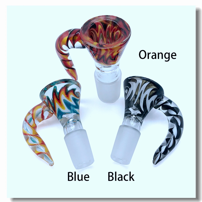 

New Design Wig Wag Glass Bowls With Handle Blue, Black & Orange Tobacco Glass Bowl Piece 14mm/ 18mm Male Bong Bowl For Beaker Bong