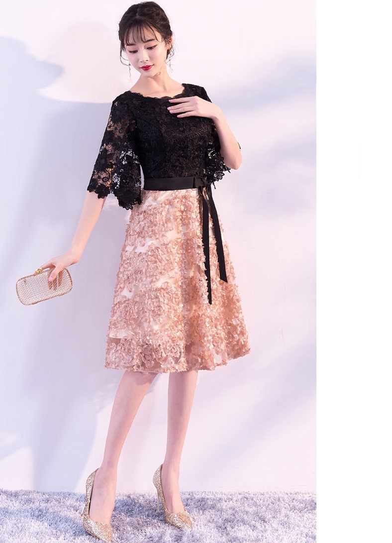 

Cute Cheap Homecoming Dresses In Stock 2020 Lace Bow Sash Short Prom Dresses With Half Sleeves Graduation Gowns Party Dress, Same as picture