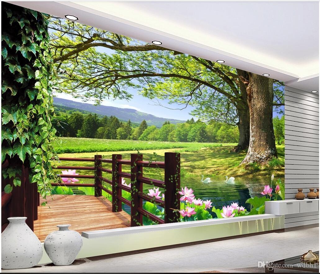 

3d wallpaper custom photo Non-woven mural HD 3D big tree river pond duck landscape background wall muals wall paper for walls 3 d, Picture shows