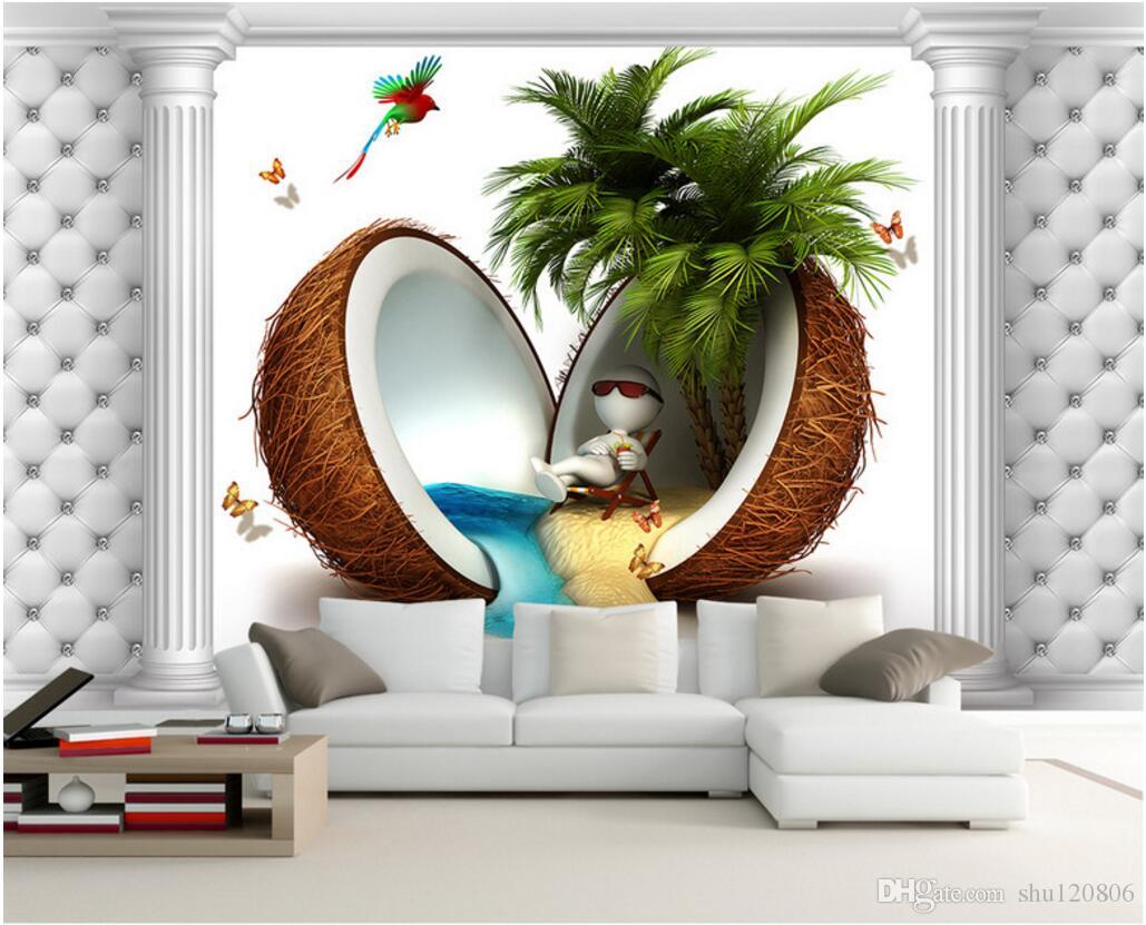 

3d wallpaper custom photo mural Coconut palm beach vacation tv background wall Home decor 3d wall murals wallpaper for walls 3 d living room, Gray