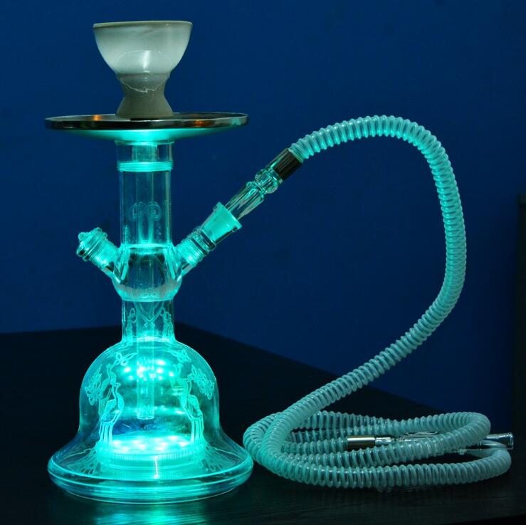 

Hookah Shisha Bong Smoking Pipe Set Cool Ceramic Bowl LED Arab Stem Glass Vase Tools 3 colors 12.6inch Height One Hose pumpkin diamond