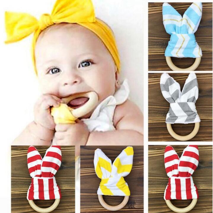 teether bébé anneau de dent molaire oreilles de lapin cerceau main caoutchouc dent dents hochets jouets d'exercice