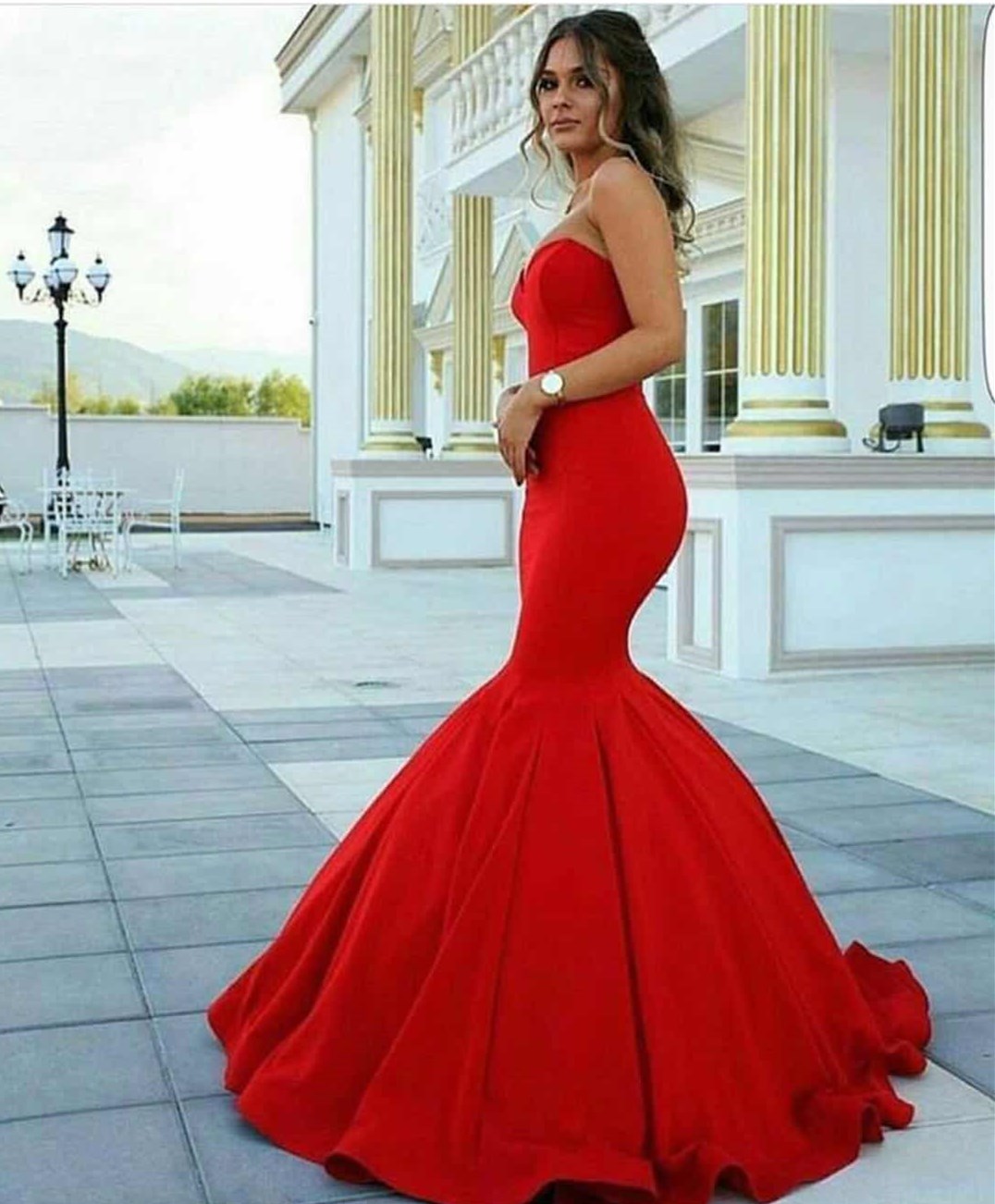 

Red Sweetheart Mermaid Sheath Simple Evening Dresses Prom Dresses New Coming Floor Length Formal Wear Sexy, Daffodil