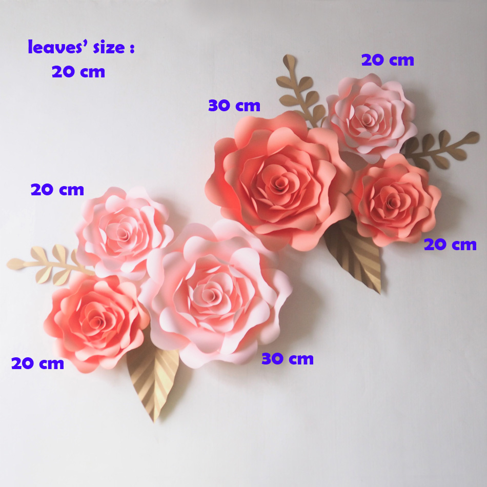 

Giant Paper Flowers Backdrop Artificial Handmade Mix Flower 6PCS+Leaves 5PCS Wedding & Party Deco Home Decoration Video DIY