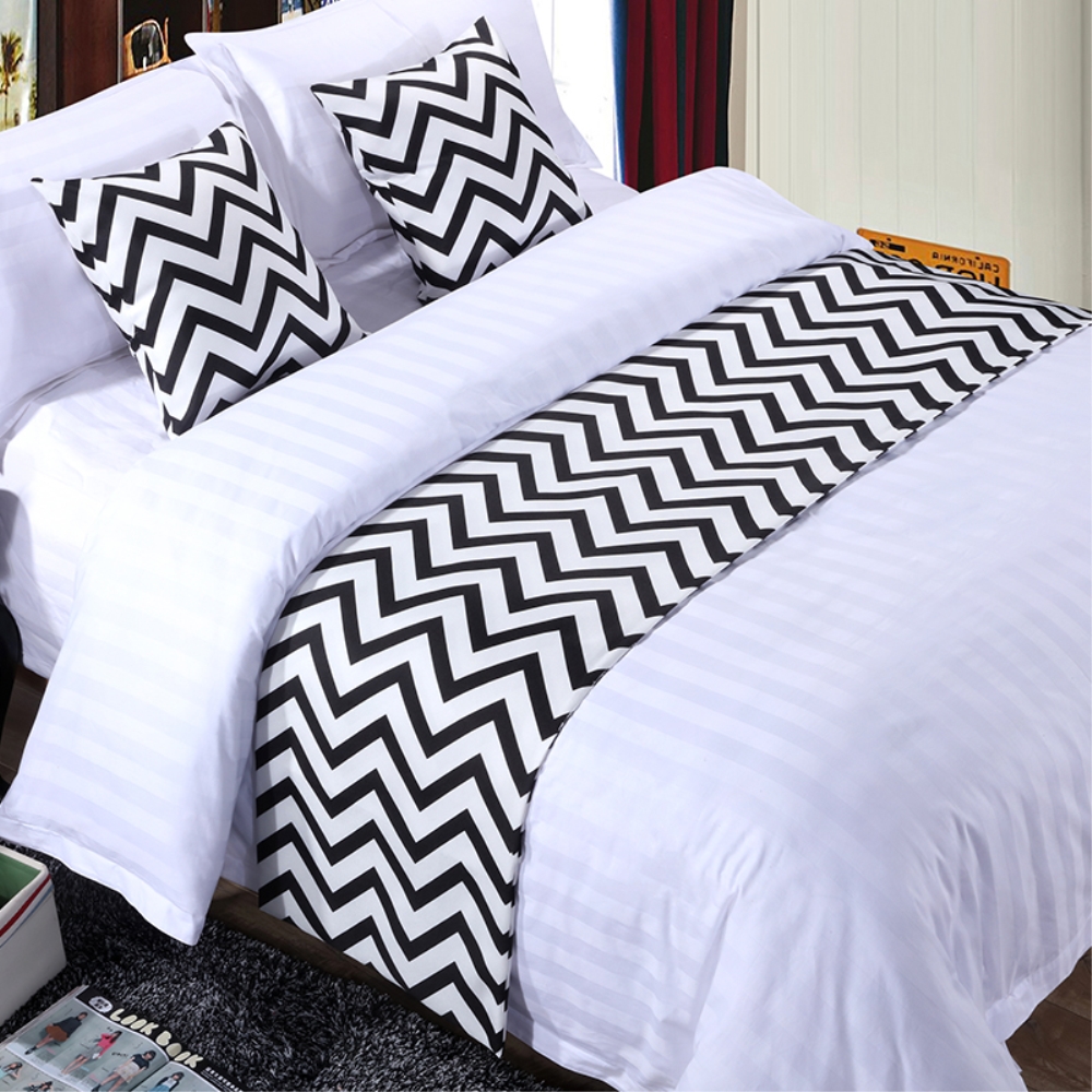 Black and White Stripe Cotton Bedspread Bed Runner Throw Home Hotel Bedroom Bedding Decor Bed Tail Towel-image-421127718