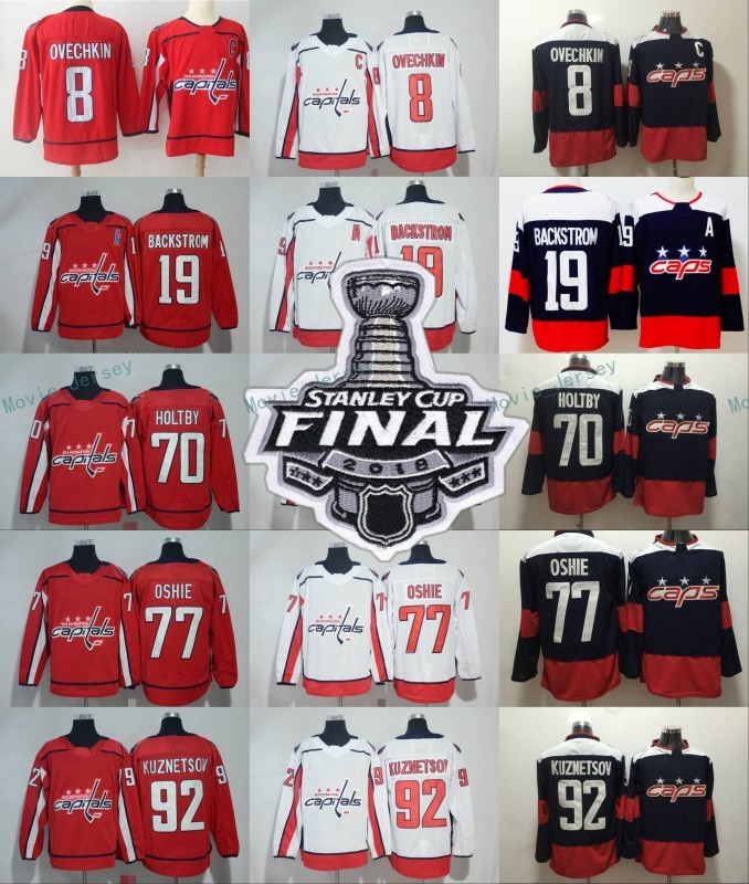 

2018 Stanley Cup Finals Hockey Washington Capitals 8 Alex Ovechkin Backstrom Braden Holtby Tom Wilson Evgeny Kuznetsov Men Women Kids S-3XL, White