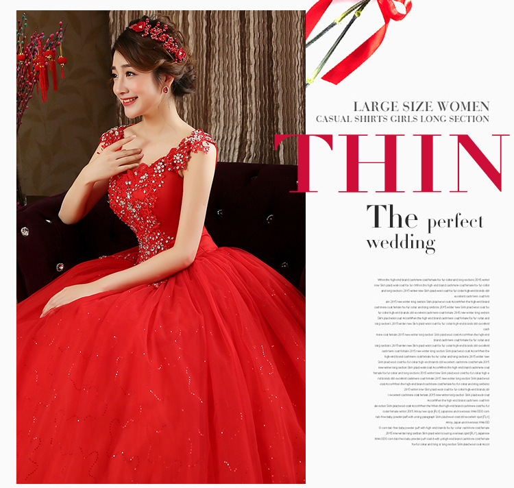 

Free Shipping Vestidos De Novia Red White Crystal V-neck Wedding Gowns Plus size Princess Lace Cheap Bride Frocks Dresses