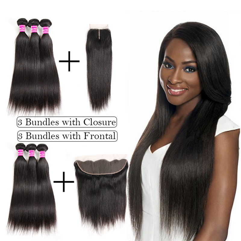 

Raw Indian Virgin Hair Straight Human Hair Weave Bundles With Closure Ear To Ear Lace Frontal With Bundles 3 Bundles Brazilian Extensions