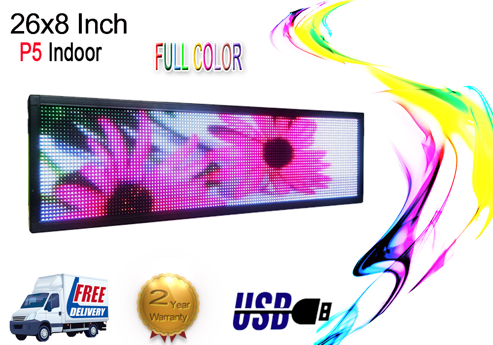 26"x8" full color LED Sign Programmable text Scrolling Message Display screen SMD Technology for Business Advertising Board-image-407863248