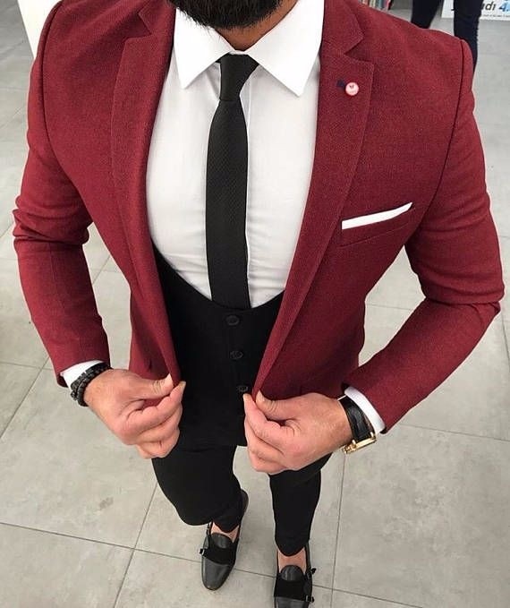 

Customize Slim Fit Groom Tuxedos Notch Lapel Mens Business Suits Formal Man Blazer Party Dress (Jacket+Pants+Vest+Tie) J3, Same as image