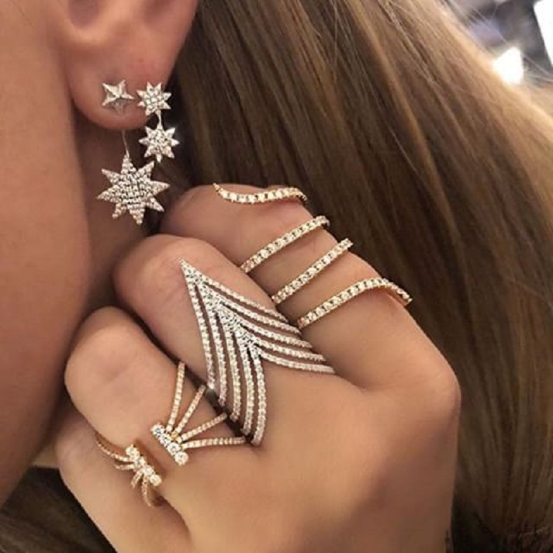 2018 Vente chaude pavée complet clair minuscule CZ pierre Bague en forme de V Nouvelle mode Simple anneaux empilables Pour Femmes belles filles D