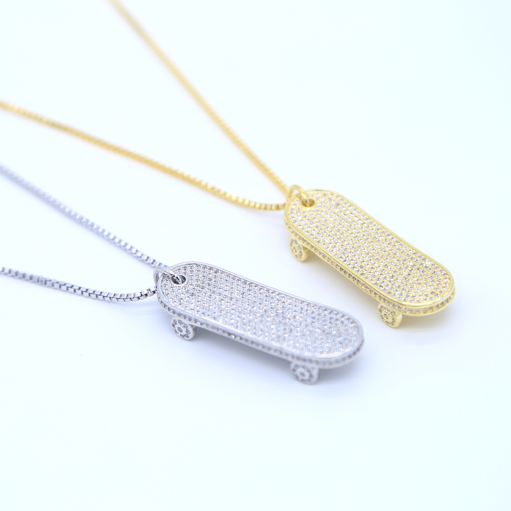 

24" box chain 2017 new arrive Cool iced out hip hop bling boy mens jewelry micro pave Clear cz sliding plate hiphop necklace