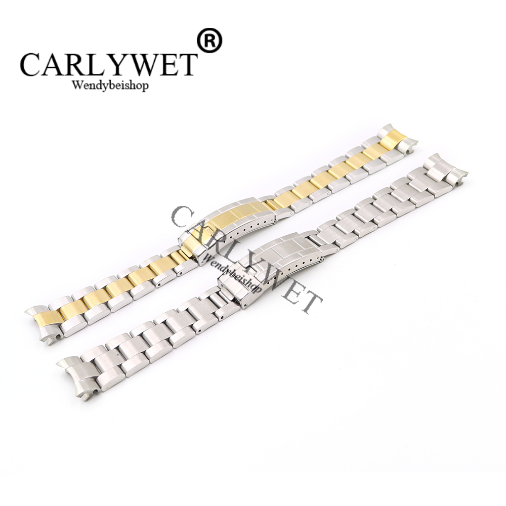 

CARLYWET 20mm Wholesale Silver Two Tone Middle Gold Solid Curve End 316L Stainless Steel Replacement Watch Band Strap Bracelet