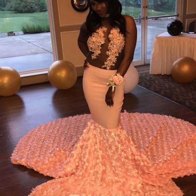 

Sexy African Mermaid Prom Dresses Sheer Jewel Neck Beads Lace Applique Sleeveless 2K18 Prom Dress Glamorous Celebrity Party Dresses Cheap, Ivory