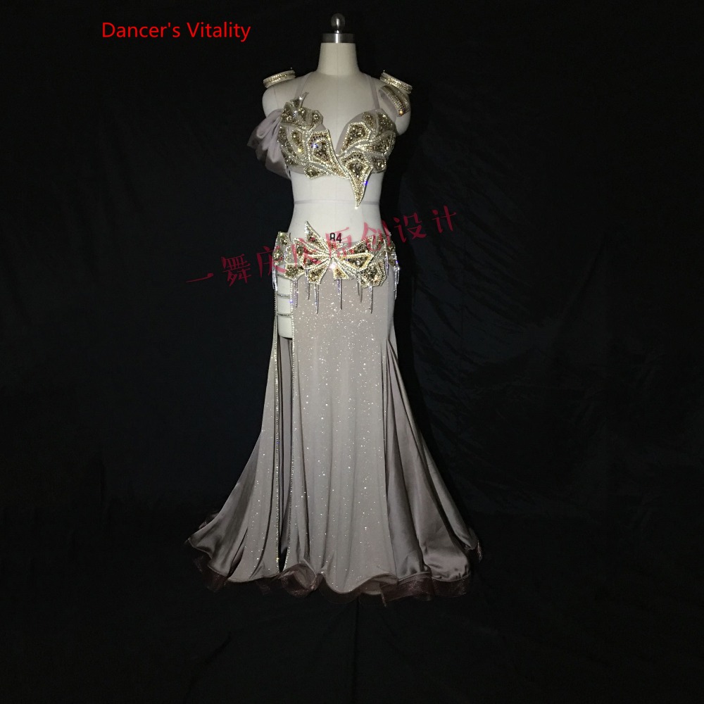 

Luxury Belly Dance Suits Performance Costume Women Show Belly Dance Handmade Diamond Bra + Diamond Fishtail Skirt Dancewear, Other colors