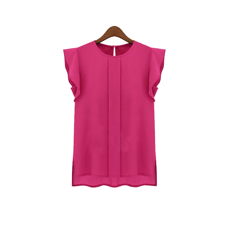 

Women Blouses Chiffon Clothing Summer Lady Blouse Shirt Sale Ruffle Short Sleeve Tops Blouse, Blue