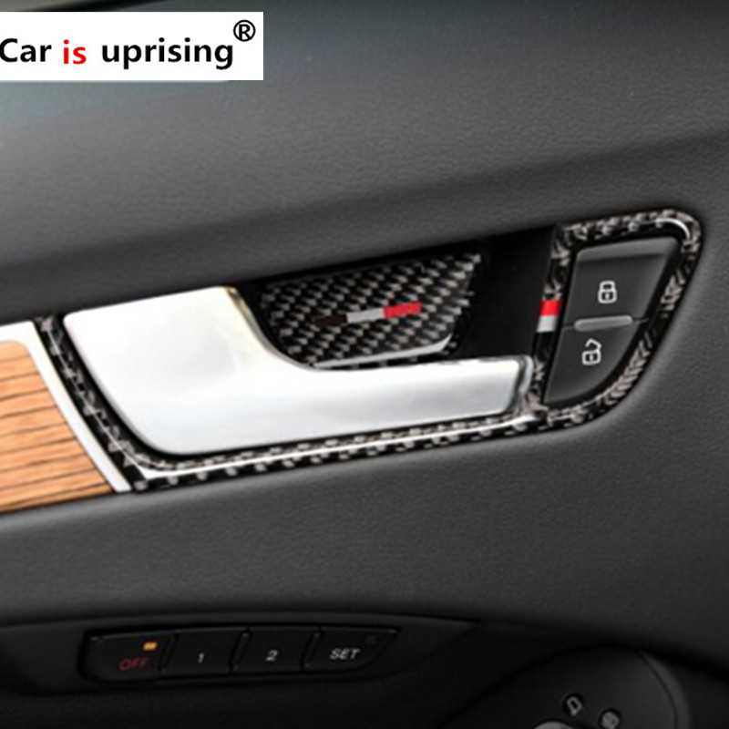 

Carbon Fiber Car Interior Door Handle Cover Trim Door Bowl Stickers decoration for Audi A4 2009-2016 Car accessories Styling, Black