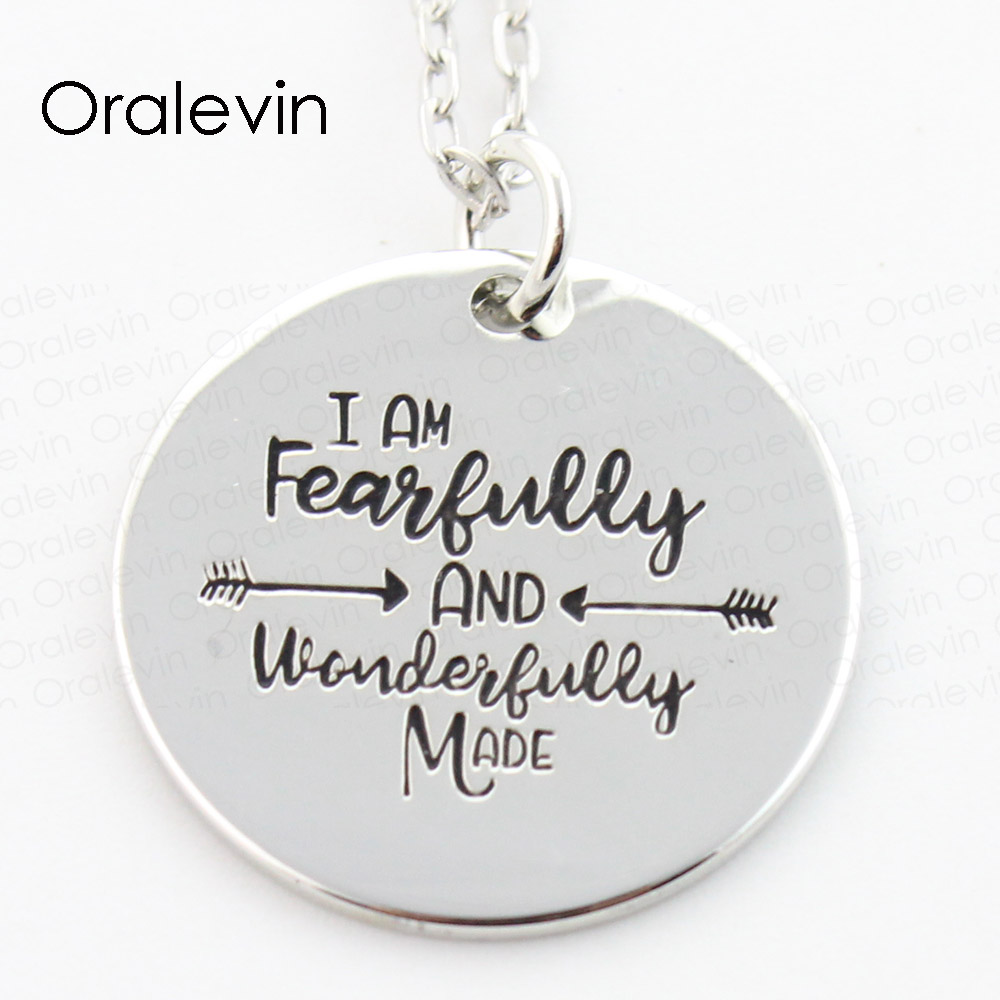 

I AM FEARFULLY AND WONDERFULLY MADE Hand Stamped Engraved Inspirational Quote Pendant Charms Necklace Gift Jewelry, 22MM, 10Pcs/Lot,#LN103