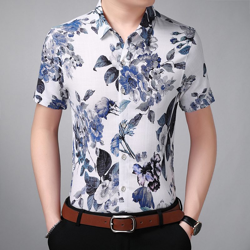 

Men Shirt Mens Business Casual Shirts 2018 New Arrival Men Clothing Floral Short Sleeve Camisa Masculina 7XL, 7xl men shirt