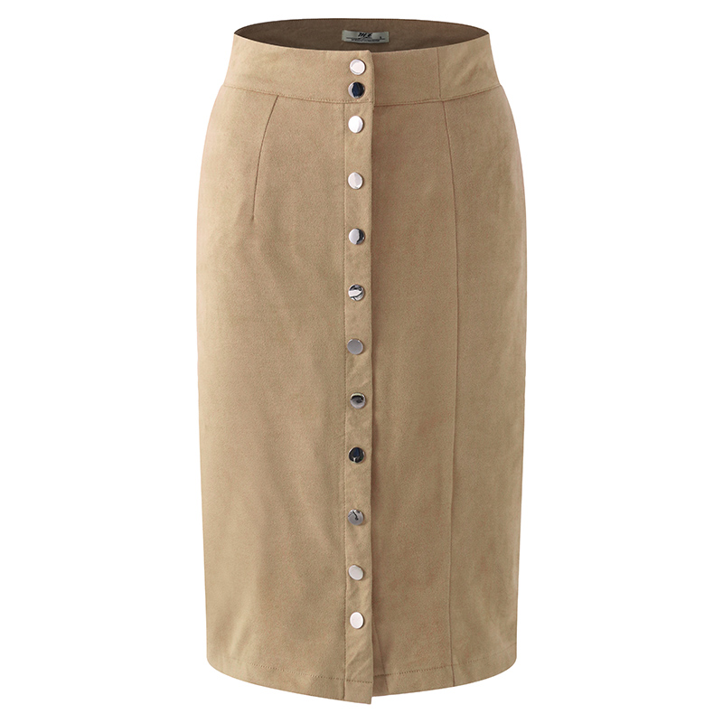 

Pencil Skirts 2018 Summer Autumn Women Vintage Elegant High Waist Buttons Skirt Casual Package Hip Office Work Female Skirt, Black