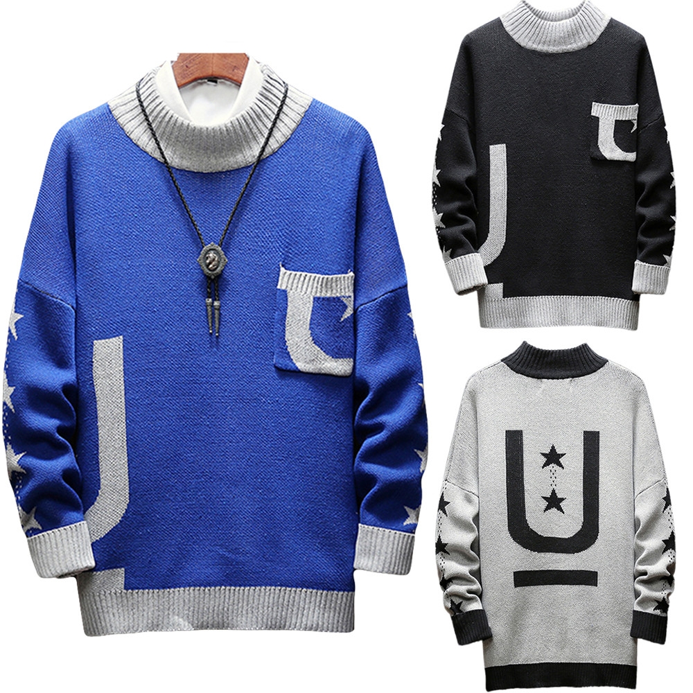 JAYCOSIN 2018 Mode Hommes Chandail Vêtements Mens Automne Hiver Col Roulé À Manches Longues Pull Alphabétique Chandail Top 18OCT31