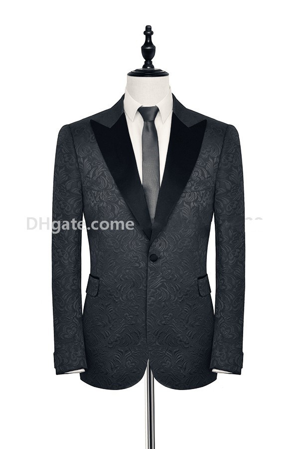 

Custom Made Black Paisley Groom Tuxedos Peaked Lapel Side Vent Men Party Groomsmen Suits Mens Business Suits (jacket+Pants+Tie) NO;25, Same as image