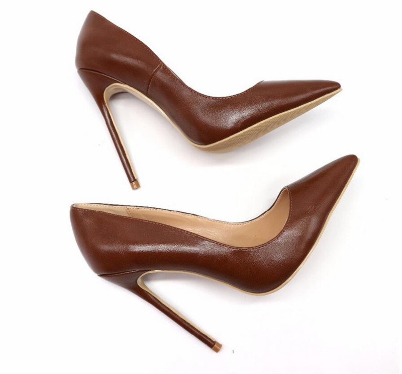 

Free Shipping woman women lady 2019 fashion new brown Leather pointed toe high heels shoes pumps Rhinestone Stiletto Heel, 10cm