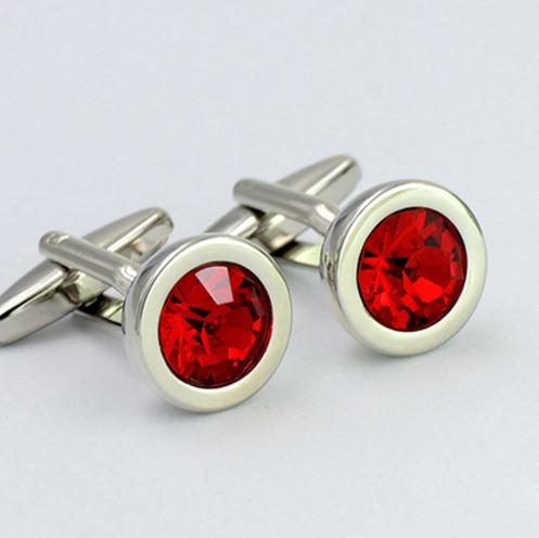 

New stylish cuff links red faceted crystal stone-studded white steel plated cufflink innovative men's business party daily use