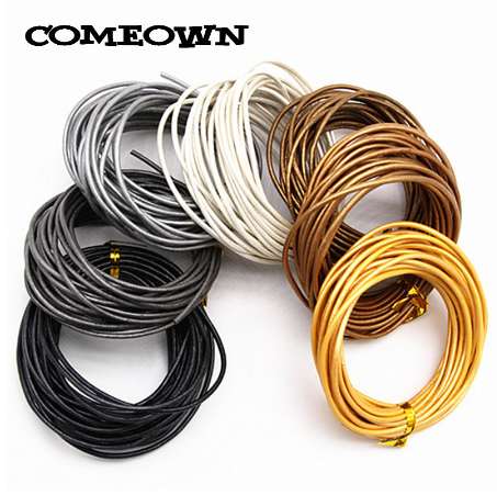 

COMEOWN 5meters 2mm Gray/White/Bronze/ Silver Color Metallic Round Genuine Leather Cord for DIY Necklace Bracelets Jewelry Cords