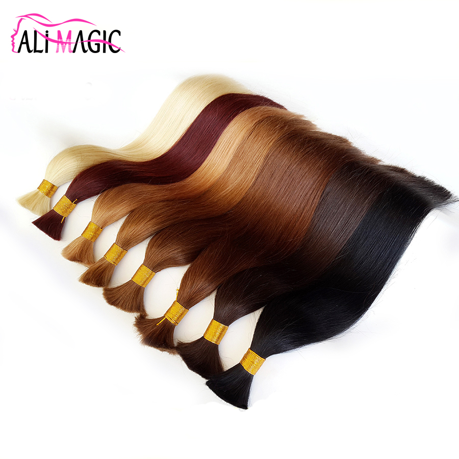 

AliMagic 100g/Lot Human Braiding Hair Bulk Remy Long Straight Black Human Braiding Hair 100% Natural Raw Hair Free Shipping 18"20"22"