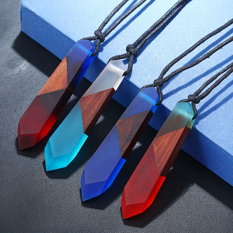 New Fashion Leather Rope Chain Handmade Vintage Resin Wood Geometric Pendant Necklace For Women Men NZ