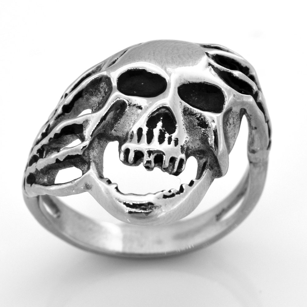 

FANSSTEEL STAINLESS STEEL punk vintage mens or womens JEWELRY GHOST SKULL SIGNET RING MEDALLION SKELETON GOTHIC BIKER RING FSR08W97